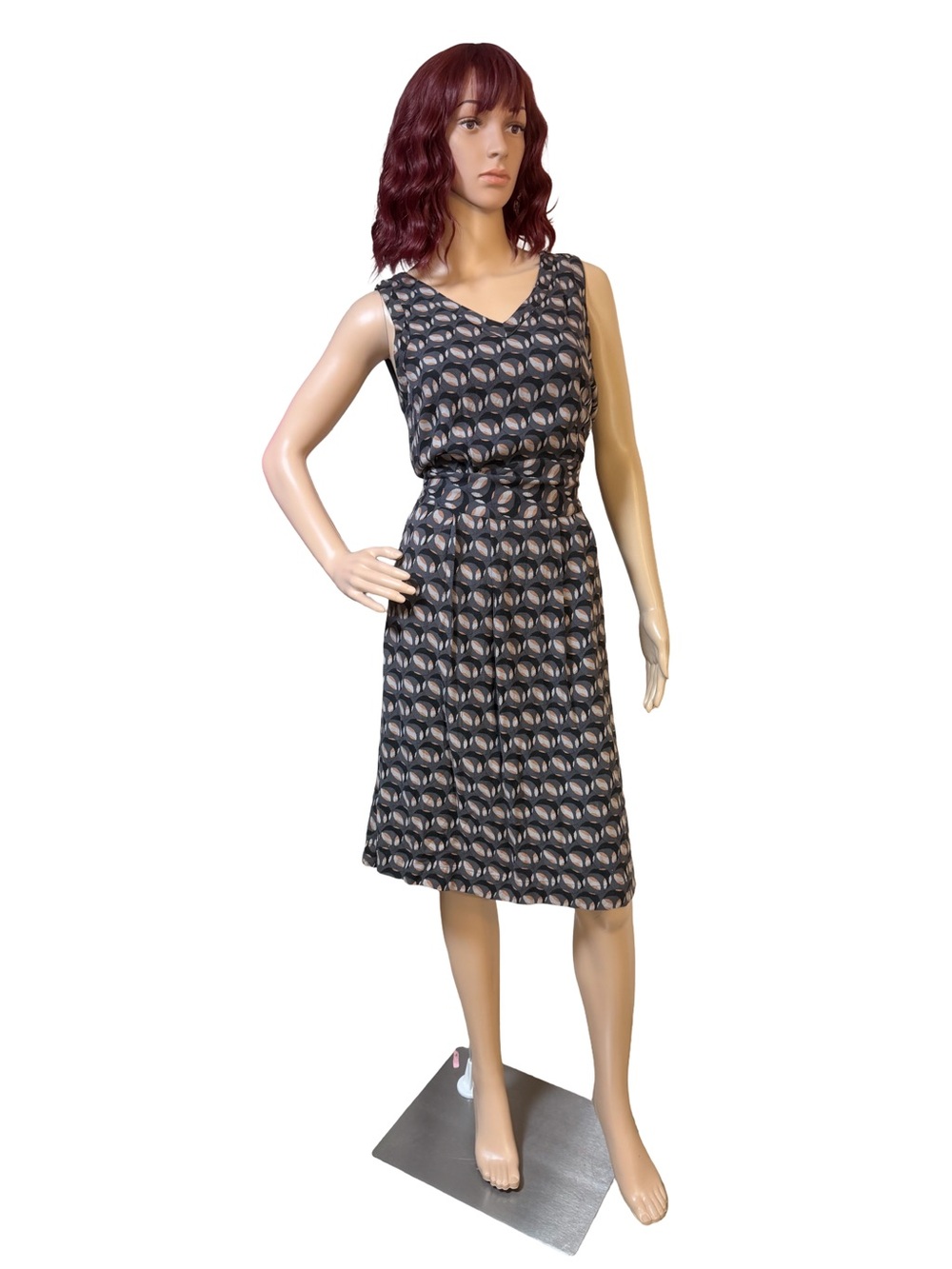 Part Two EUC Sz 4/6 Black & Taupe Sleeveless Geometric Print Mini Dress (0827)